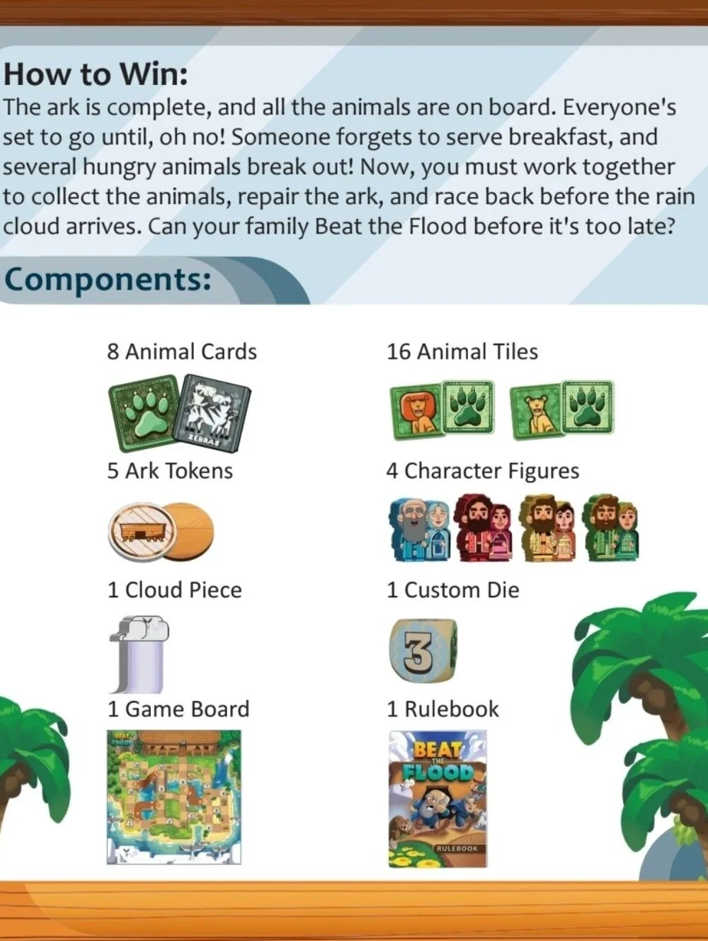 Beat The Flood: A Noah's Ark Board Game Brave Books COMPLETE - missing Rule Book